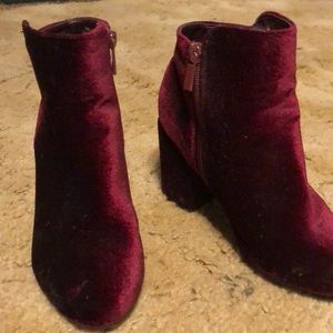 maroon velvet short boots